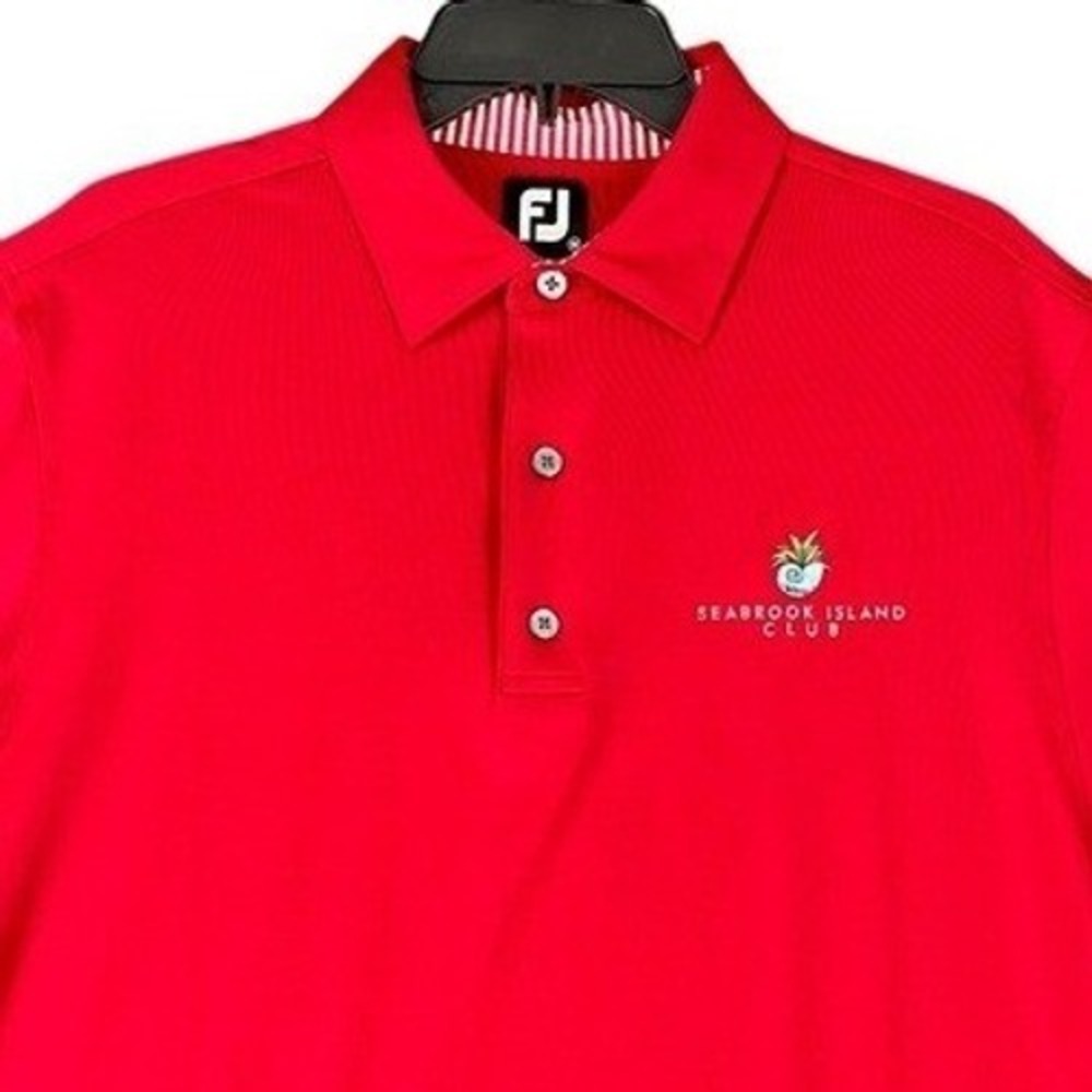 Seabrook Island Club Polo Shirt Mens M FootJoy Performance Golf Red Active Fit